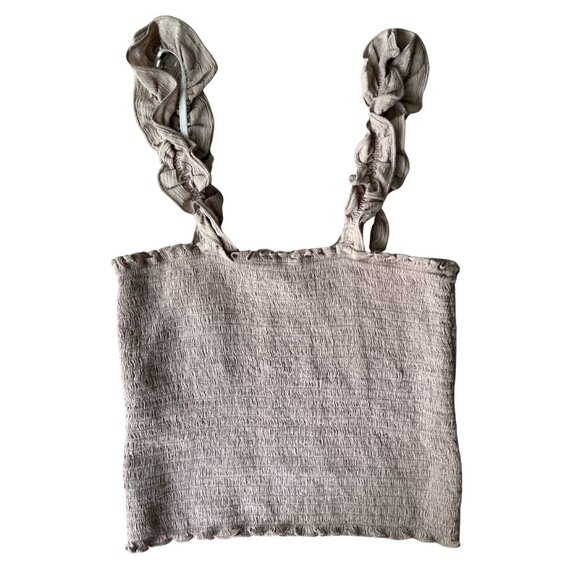 Aerie Jungle Thrills Smocked Tank Top XS Stretch Crop Ruffle Elastic Straps‎ - Picture 1 of 6